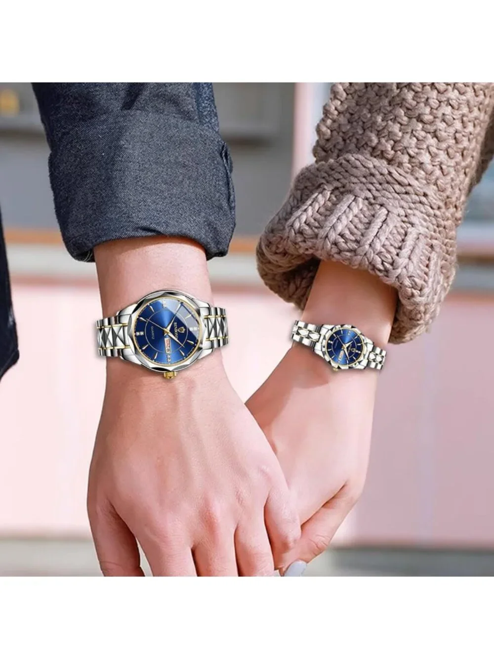 Luminous Waterproof Couple Watches Set for Him & Her - Gold & Silver Quartz